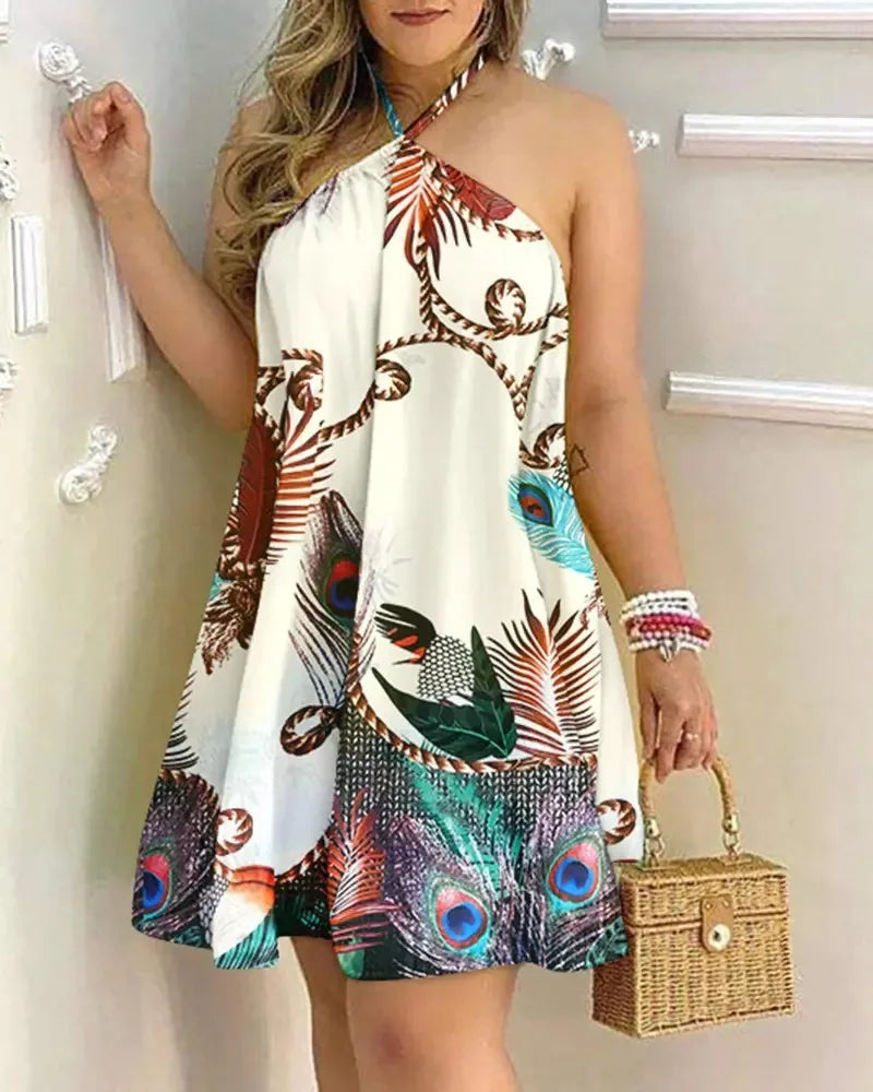 Floral Print Halter Neck Dress /Boho Backless Halter Dress