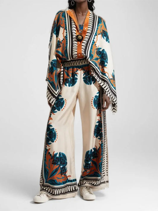 Women’s Geometric Print 2-Piece Top and Wide-Leg Pants Set