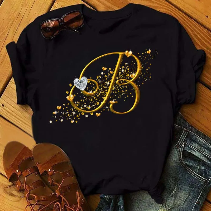 Women’s Custom Letter Graphic T-Shirt