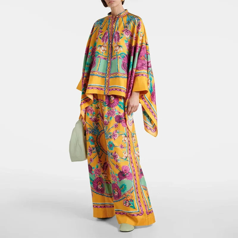 Women’s Geometric Print 2-Piece Top and Wide-Leg Pants Set