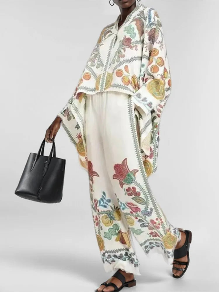 Women’s Geometric Print 2-Piece Top and Wide-Leg Pants Set