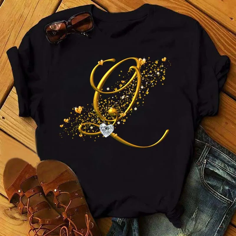 Women’s Custom Letter Graphic T-Shirt