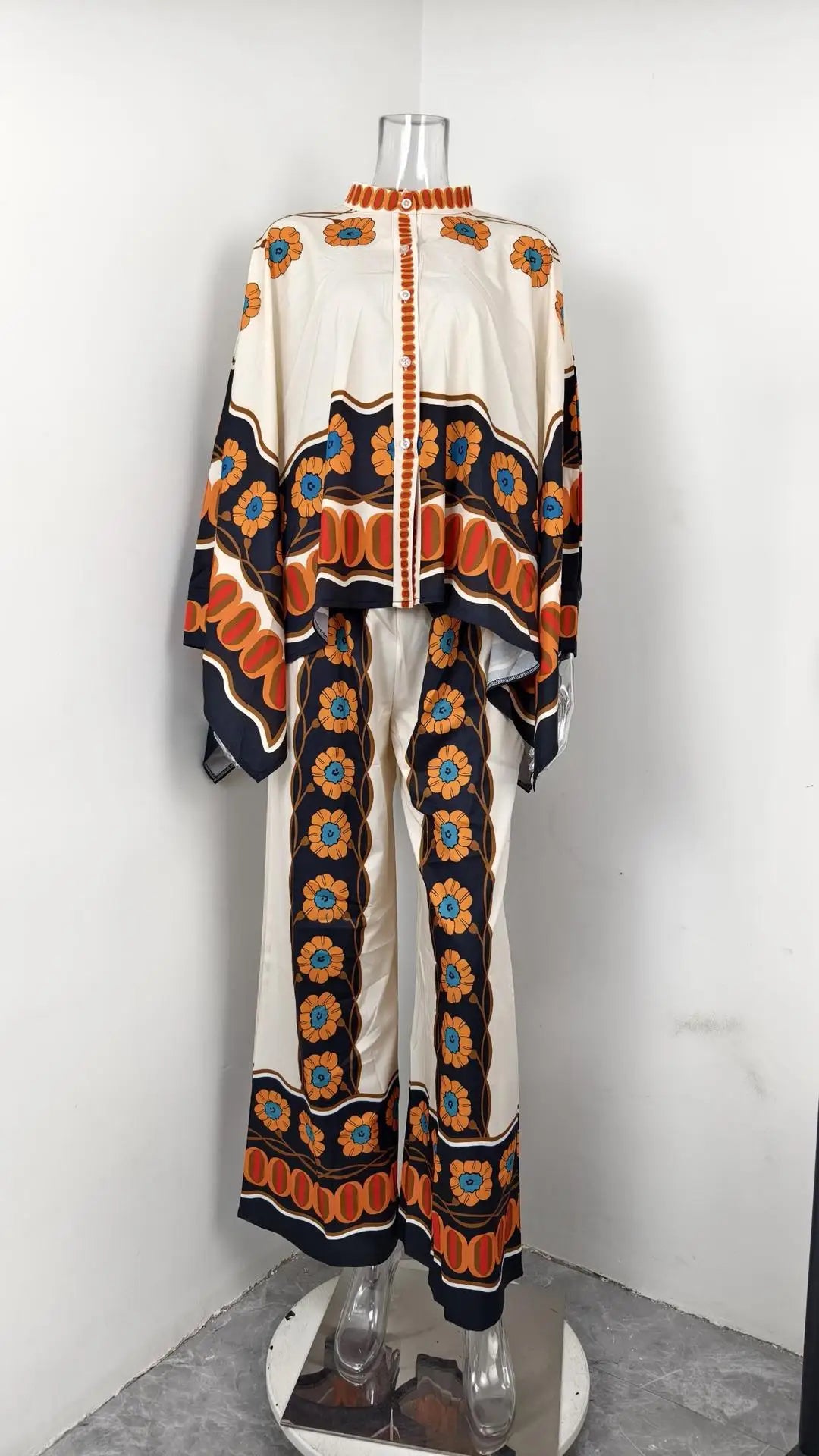 Women’s Geometric Print 2-Piece Top and Wide-Leg Pants Set