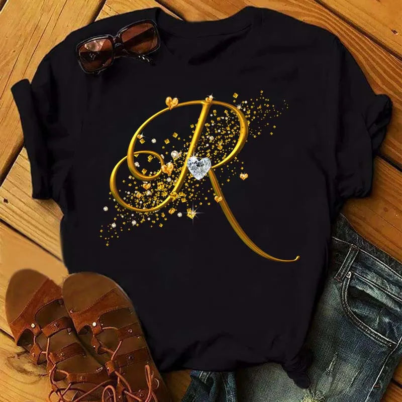 Women’s Custom Letter Graphic T-Shirt