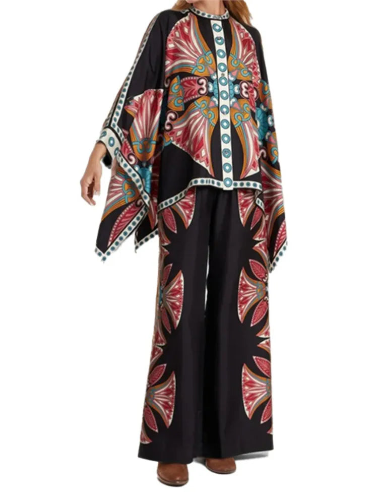 Women’s Geometric Print 2-Piece Top and Wide-Leg Pants Set