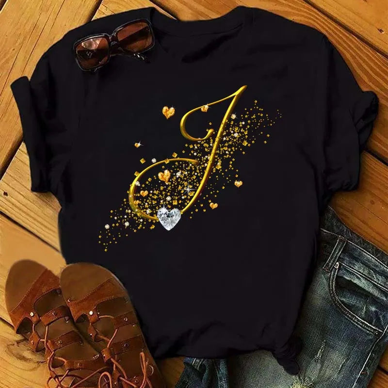 Women’s Custom Letter Graphic T-Shirt