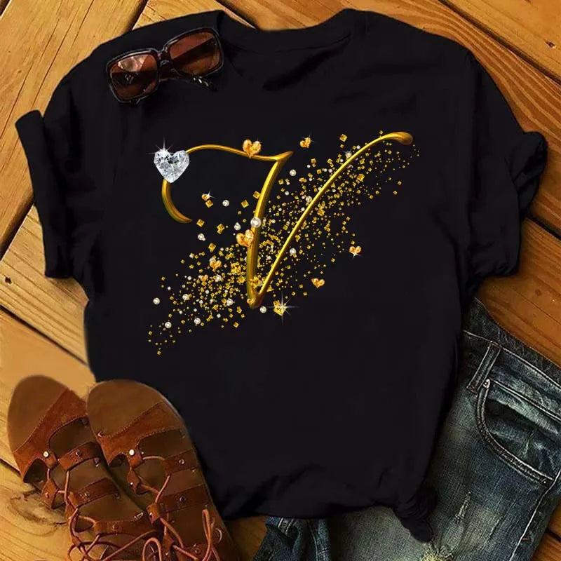 Women’s Custom Letter Graphic T-Shirt