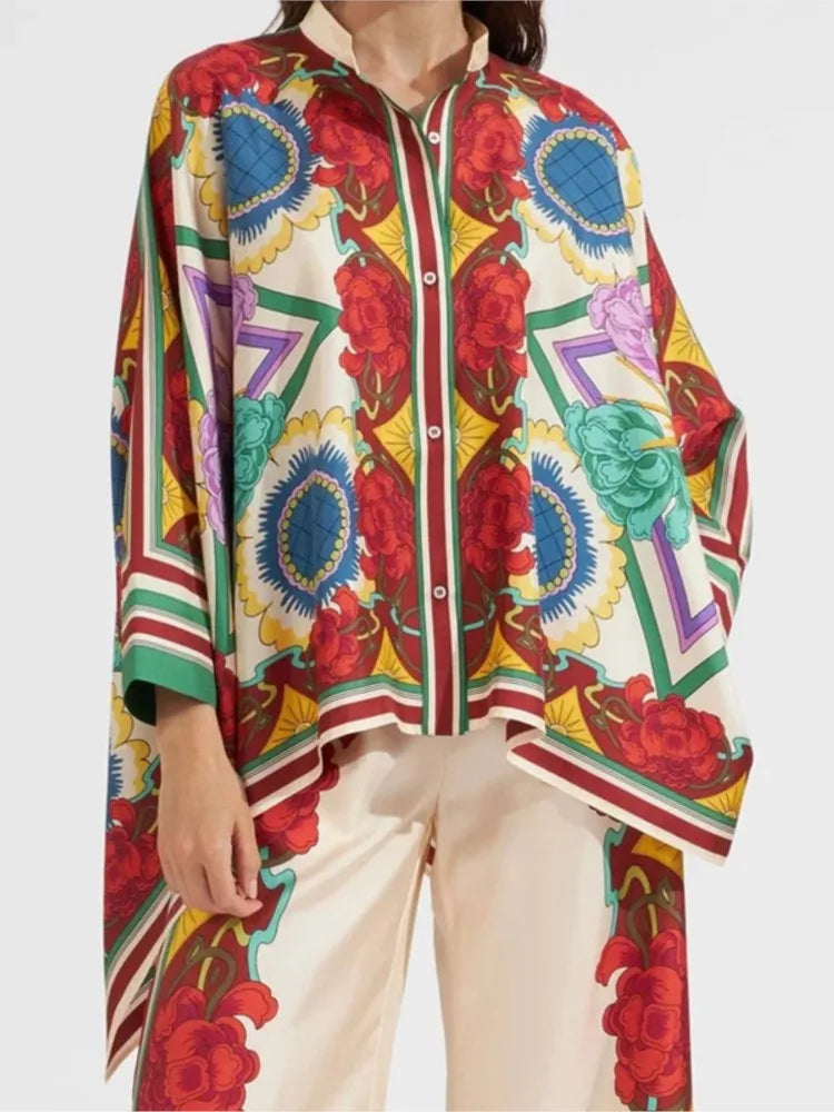 Women’s Geometric Print 2-Piece Top and Wide-Leg Pants Set