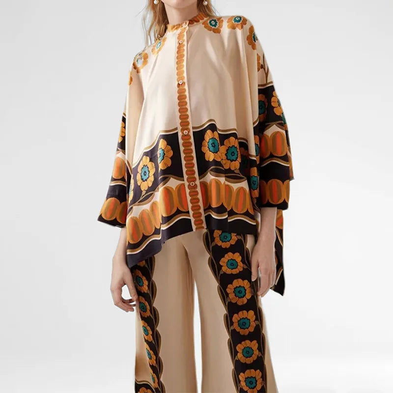 Women’s Geometric Print 2-Piece Top and Wide-Leg Pants Set