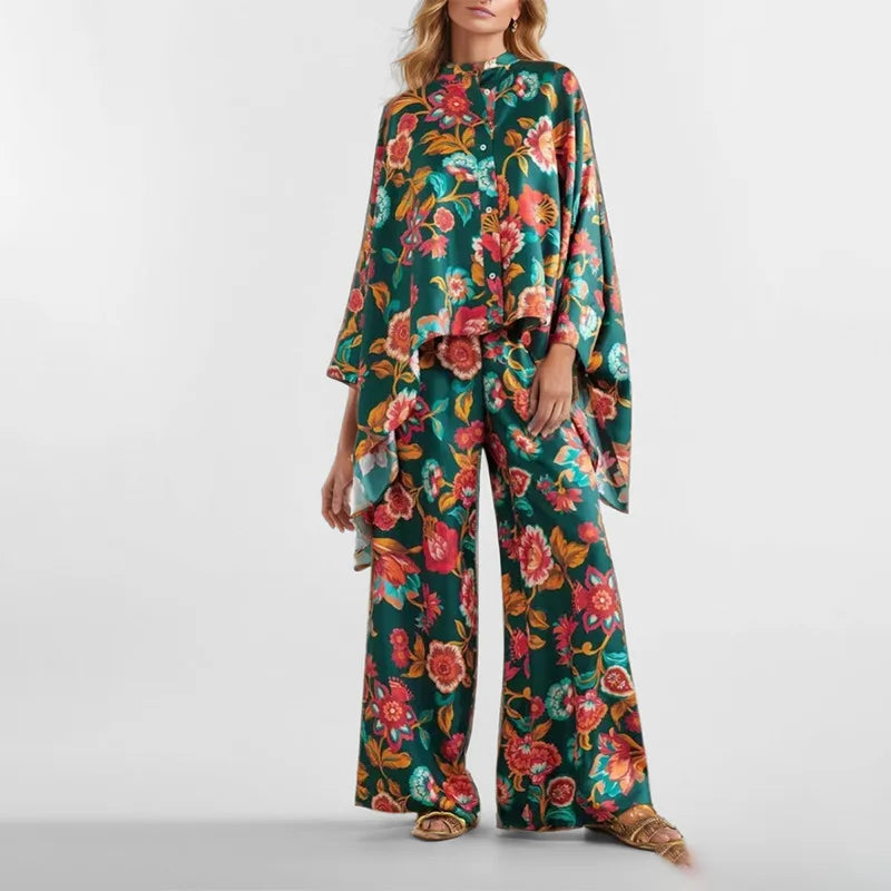 Women’s Geometric Print 2-Piece Top and Wide-Leg Pants Set