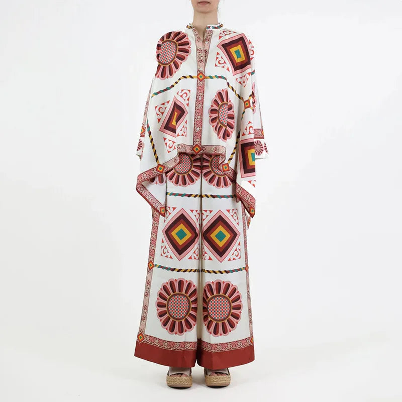 Women’s Geometric Print 2-Piece Top and Wide-Leg Pants Set