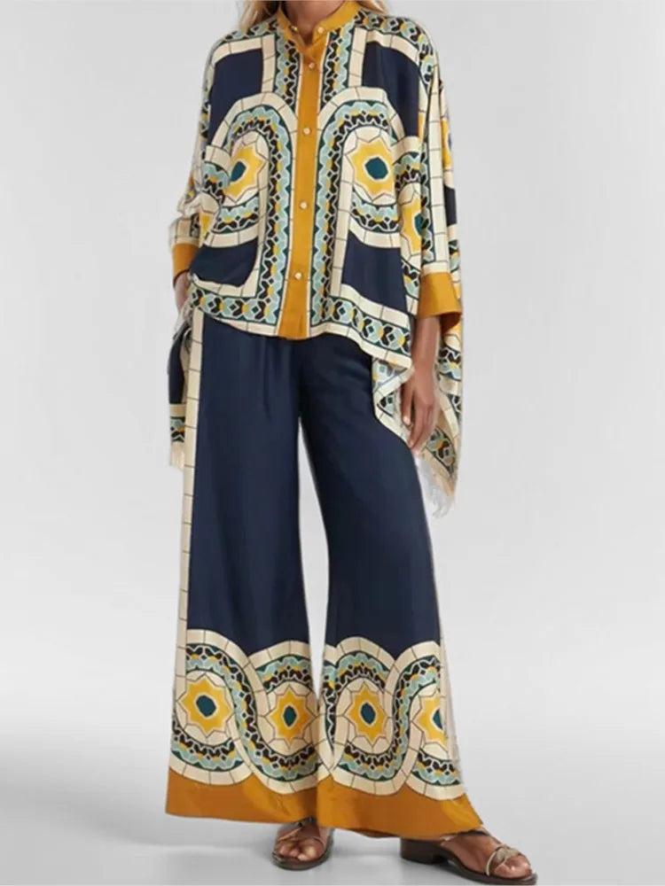 Women’s Geometric Print 2-Piece Top and Wide-Leg Pants Set