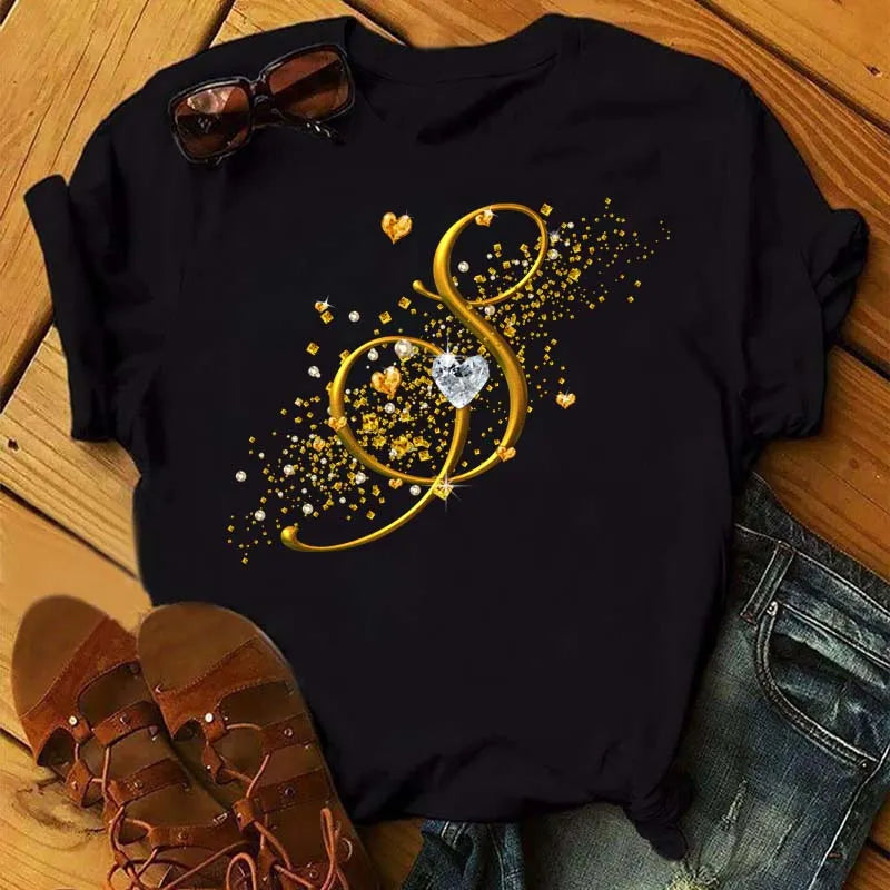 Women’s Custom Letter Graphic T-Shirt