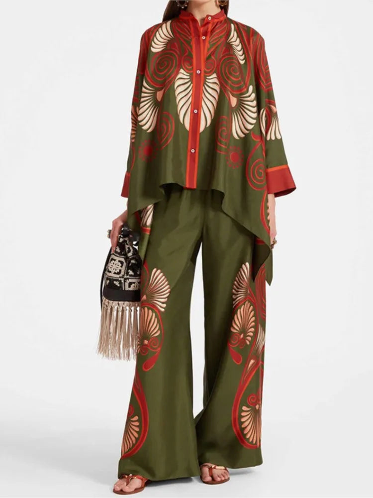 Women’s Geometric Print 2-Piece Top and Wide-Leg Pants Set