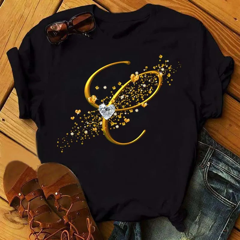 Women’s Custom Letter Graphic T-Shirt