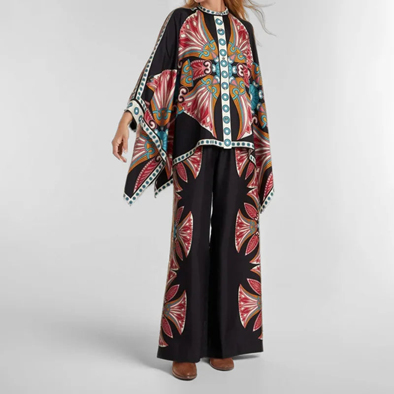 Women’s Geometric Print 2-Piece Top and Wide-Leg Pants Set
