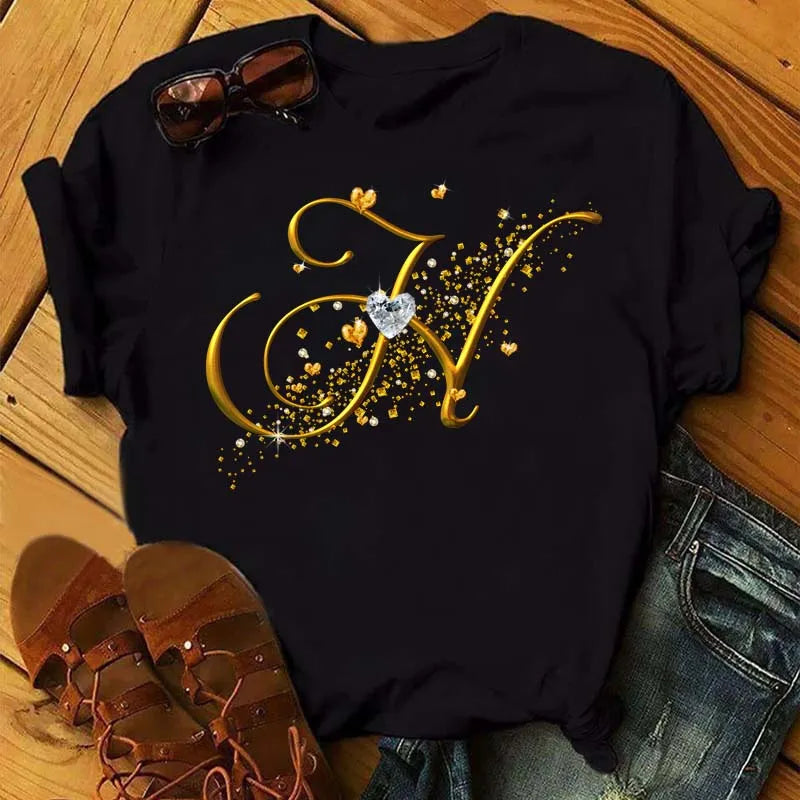 Women’s Custom Letter Graphic T-Shirt